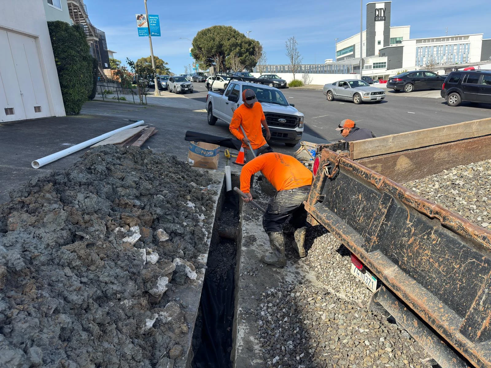 Drainage team working on an original excavation and piping project